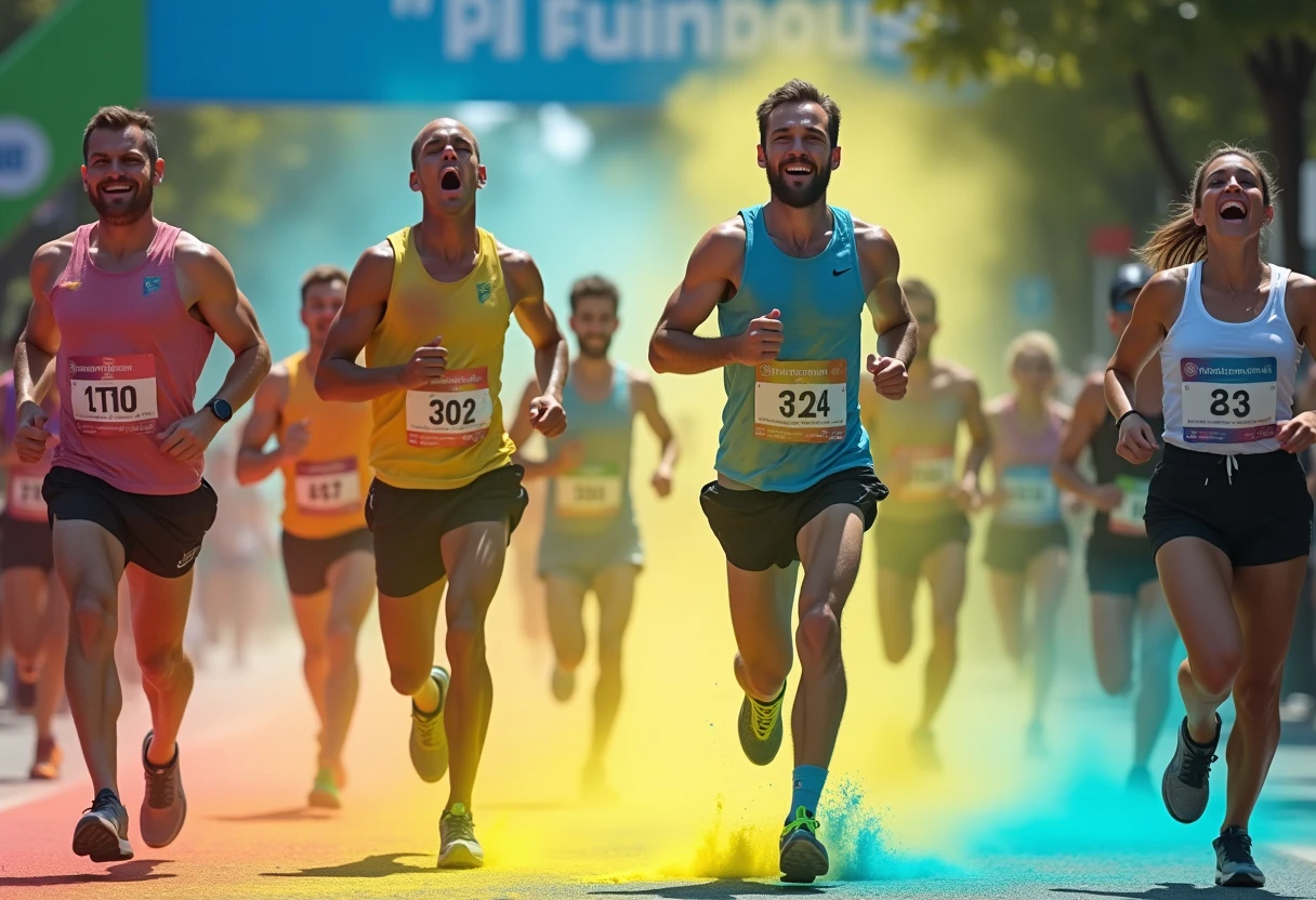 Celebratory finish of a color run