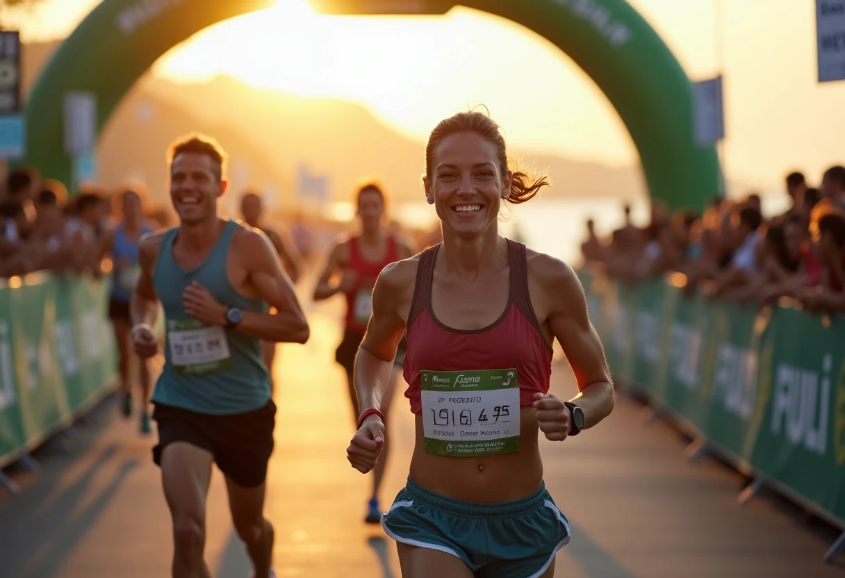 Finish line at a coastal marathon