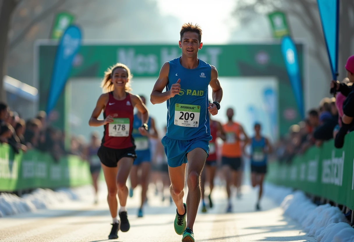 Runners at a winter trail race start line