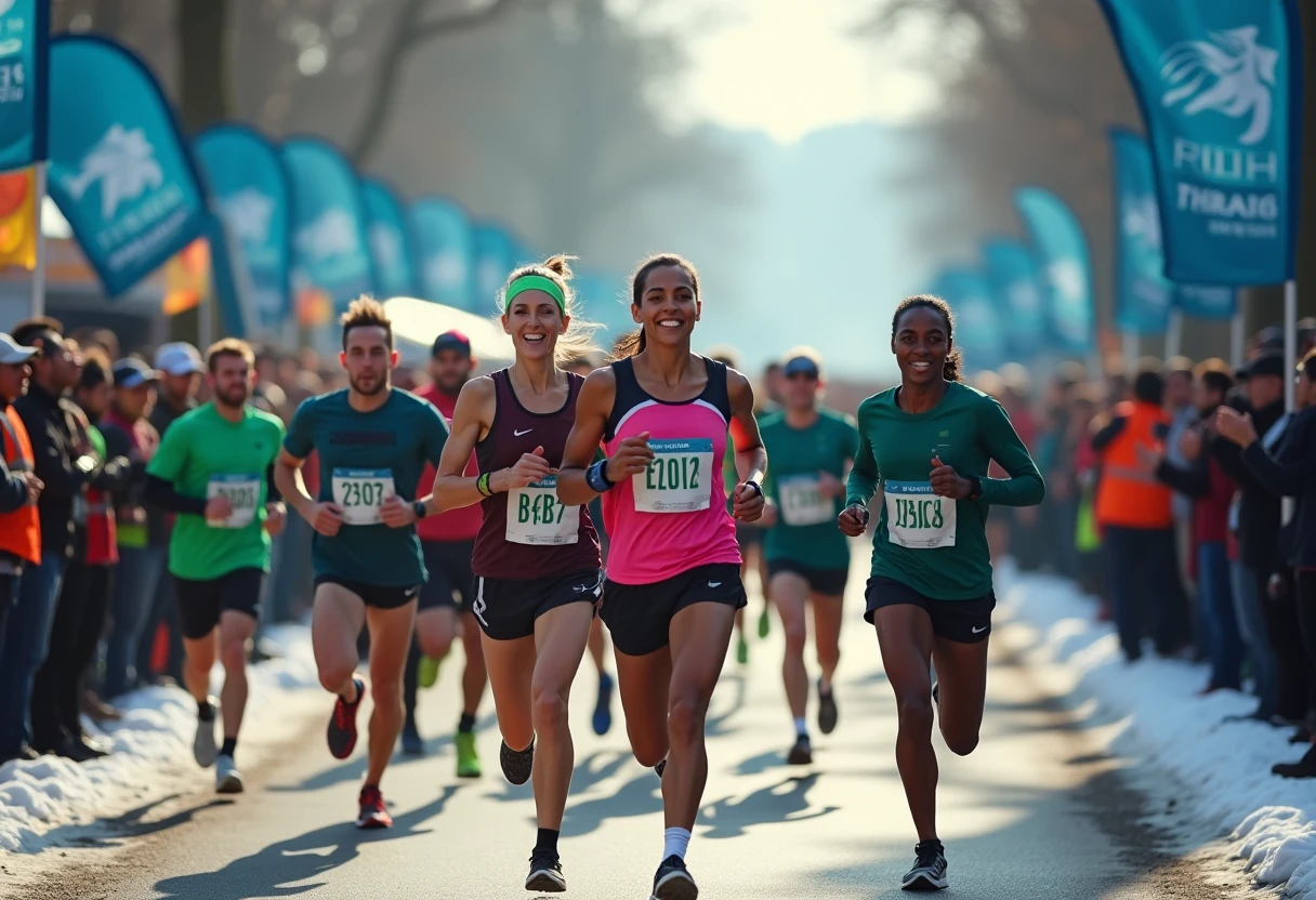 Runners finishing a winter half marathon